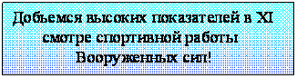 Подпись: Добьемся высоких показателей в XI  
       смотре спортивной работы 
               Вооруженных сил!
